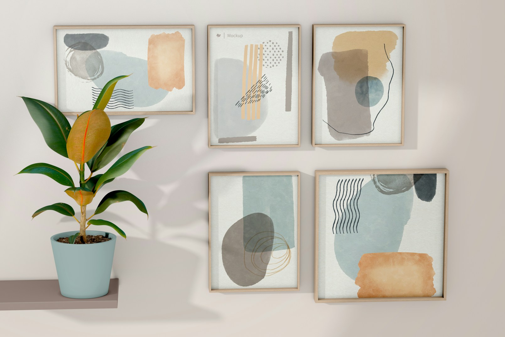 Gallery Frames with Plant Mockup, Front View