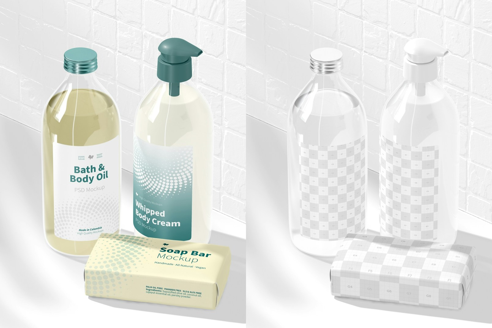 Bath and Body Products Scene Mockup, Perspective 02