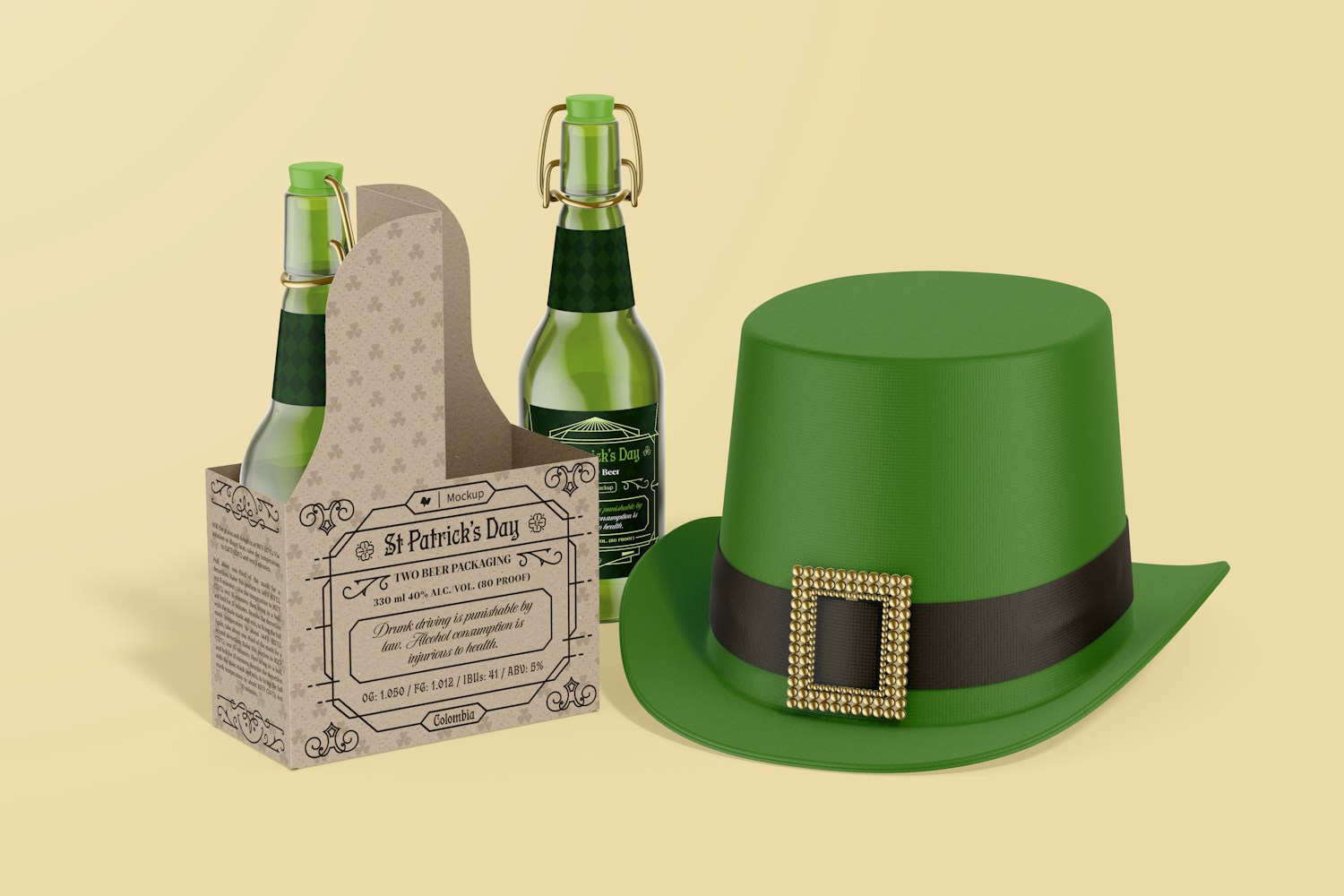 Two Beers Packaging Mockup, with Hat