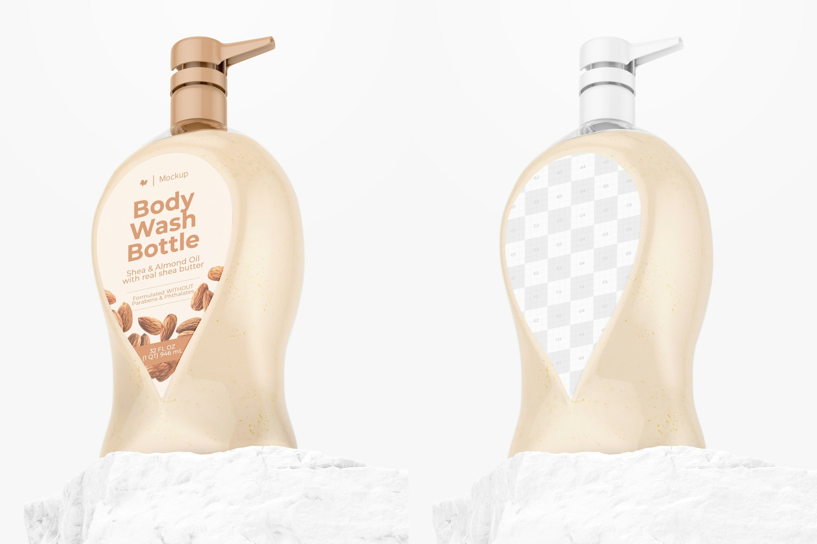 32 oz Body Wash Bottle Mockup, Low Angle View