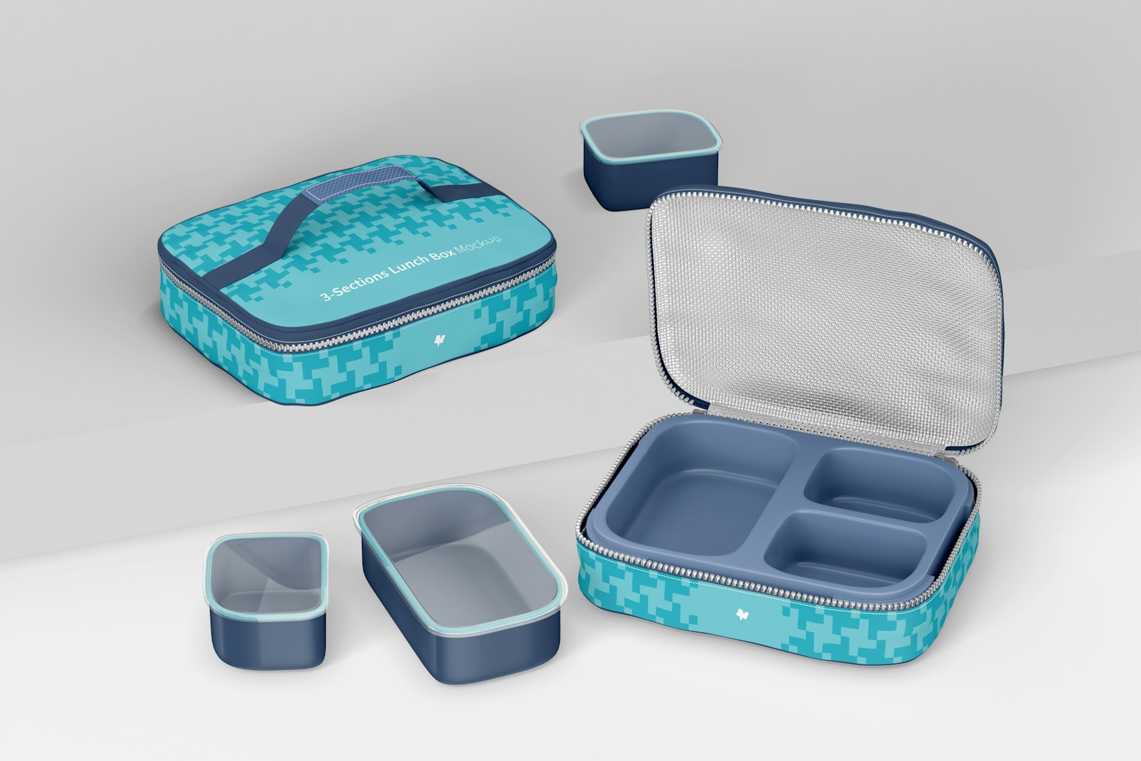 Three Sections Lunch Boxes Mockup, Perspective