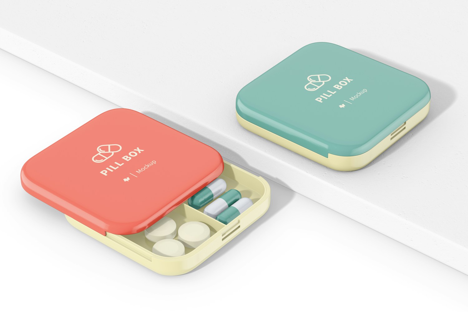 Pillboxes with Sliding Lid Mockup, Opened and Closed