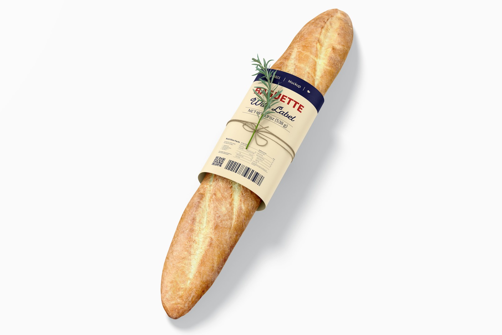 Baguette with Label Mockup, Perspective