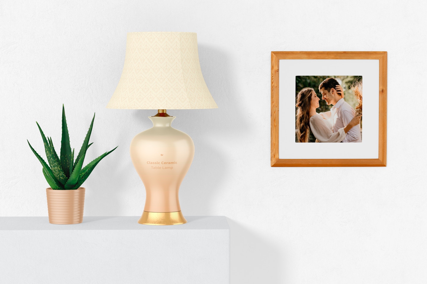Classic Ceramic Table Lamp with a Frame Mockup