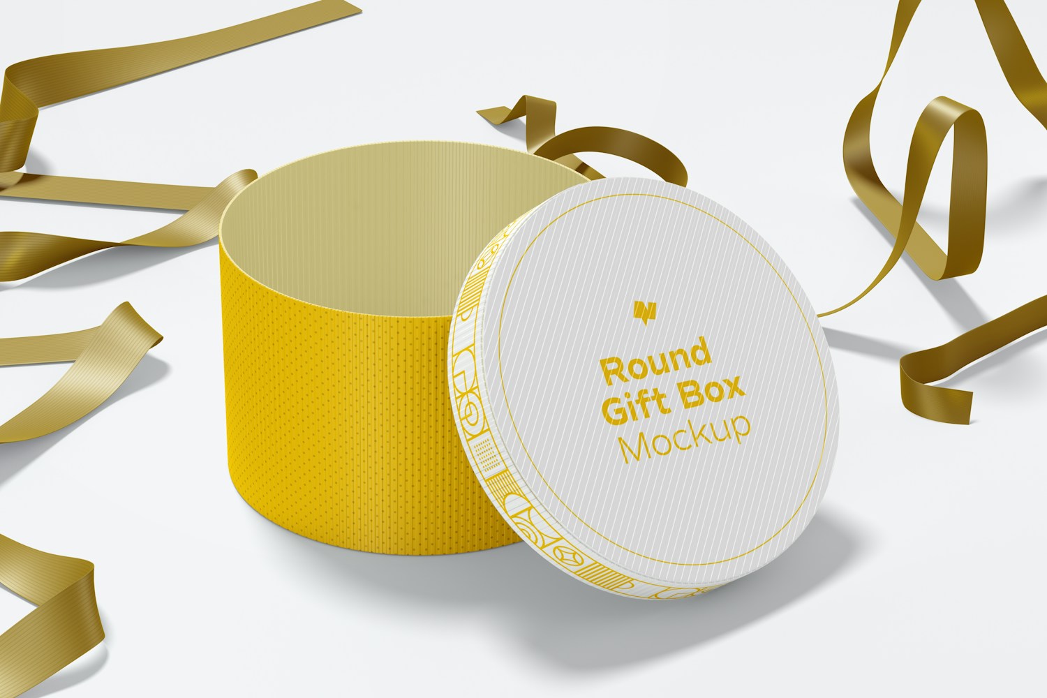 Round Gift Box with Ribbon Mockup, Opened