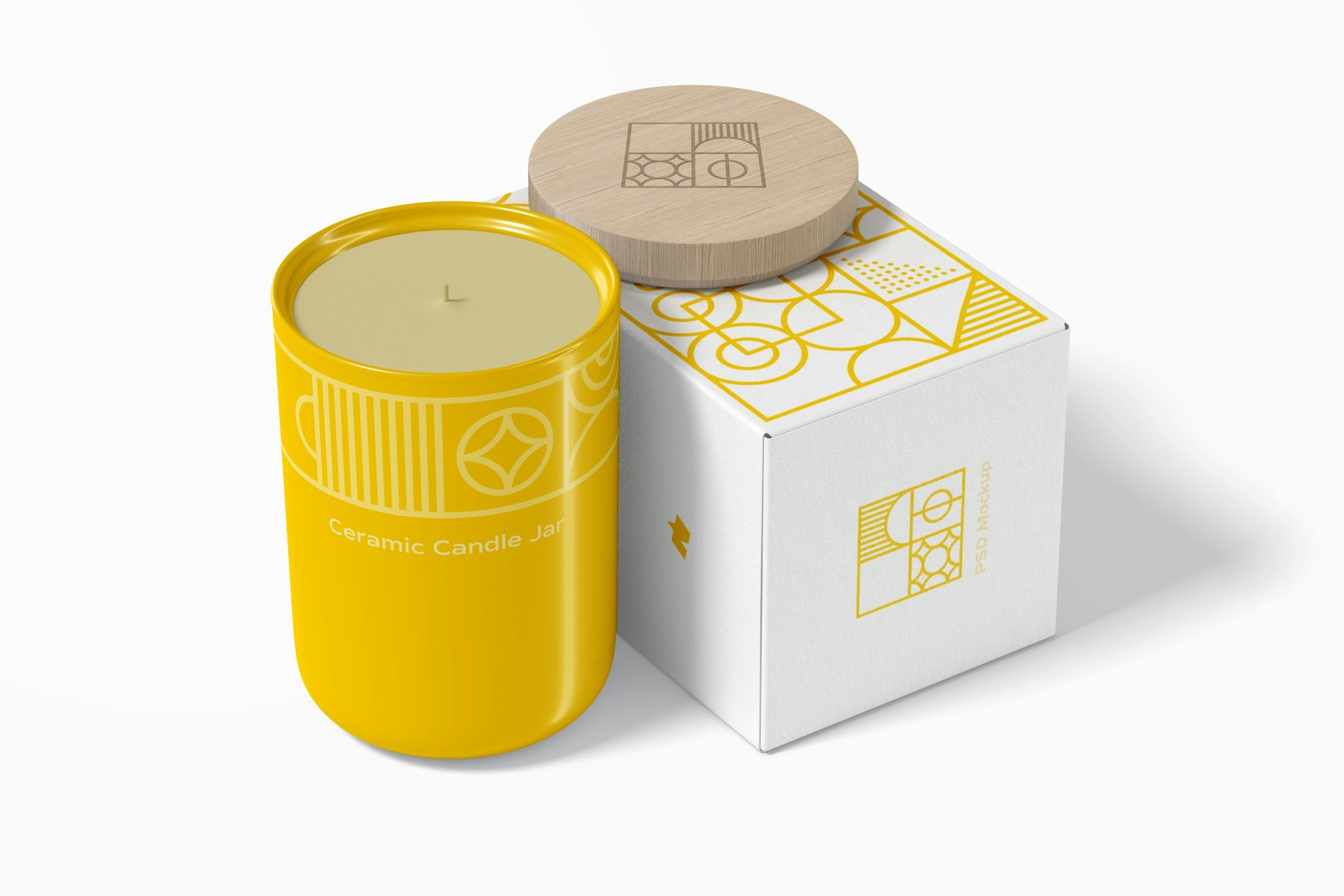 Ceramic Candle Jar with Box Mockup, Perspective View