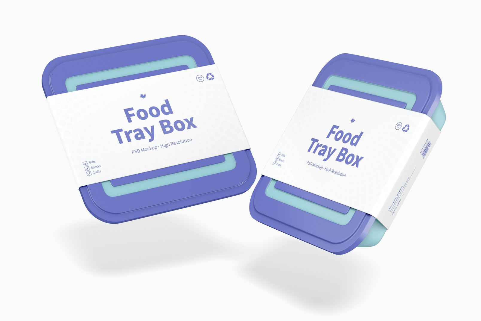 Food Tray Boxes with Lid Mockup, Floating