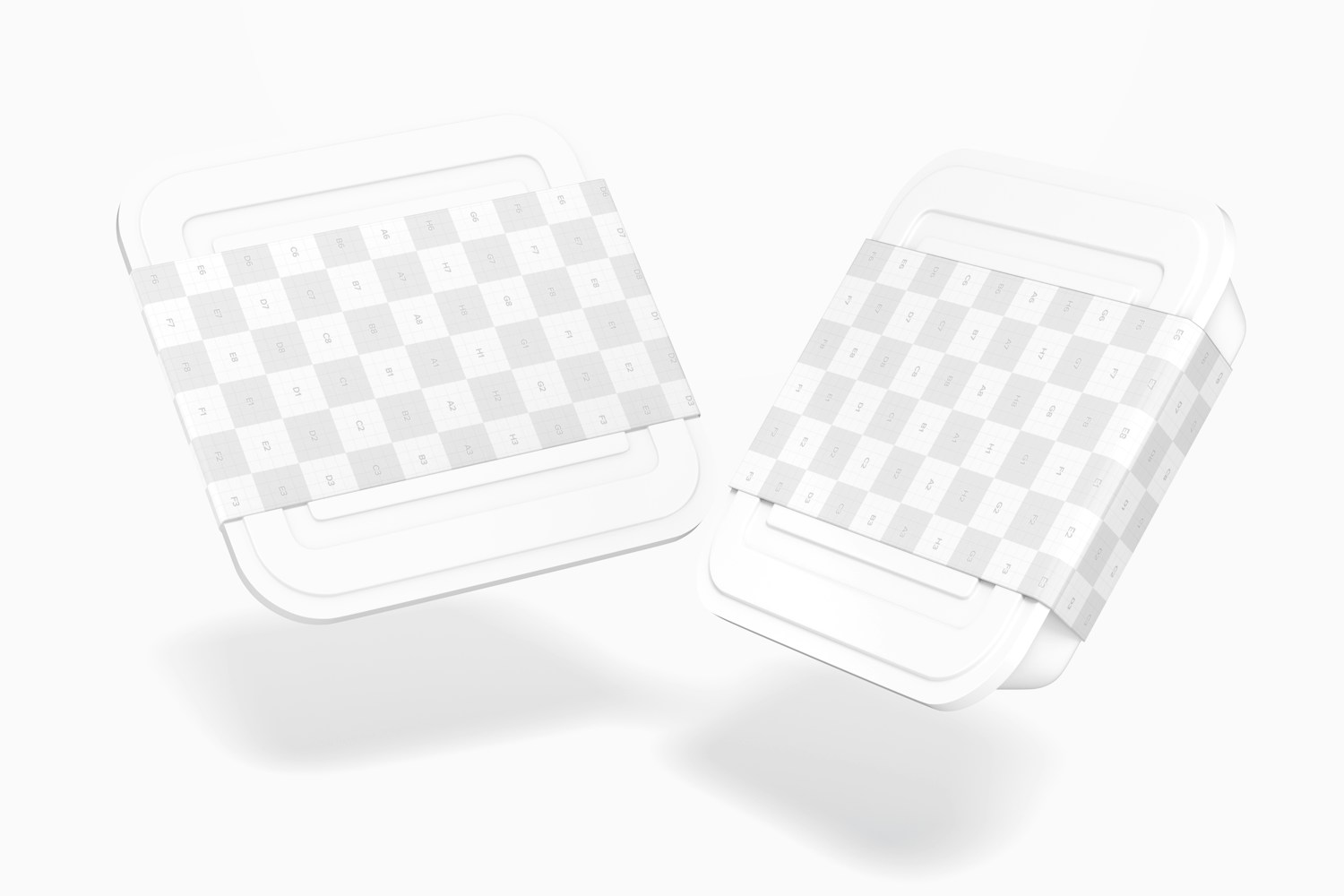 Food Tray Boxes with Lid Mockup, Floating