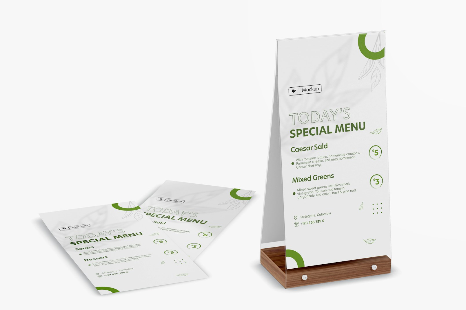 Double-Sided Display Menu Holder Mockup, Side View