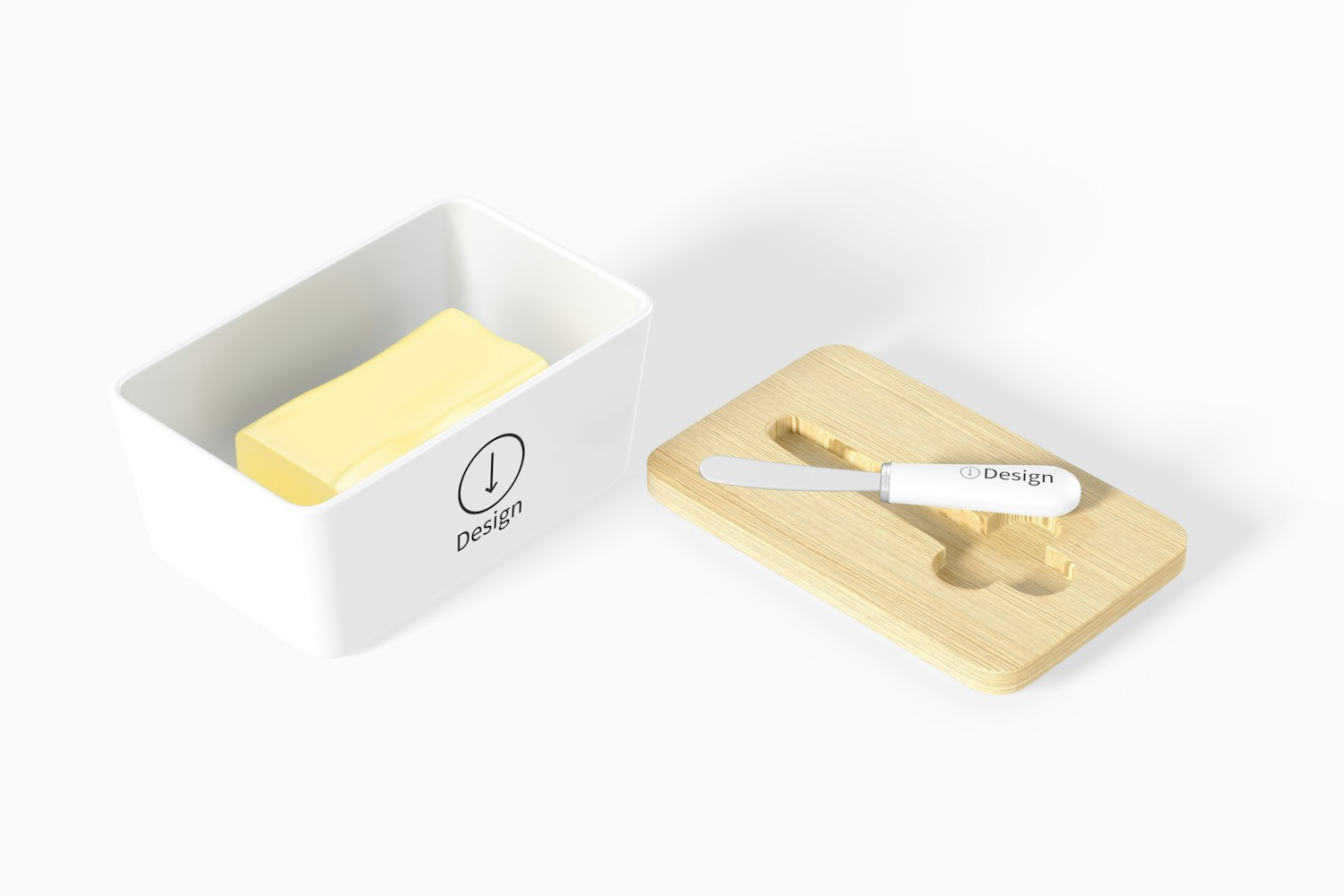 Ceramic Butter Dish with Bamboo Lid Mockup, Perspective 02