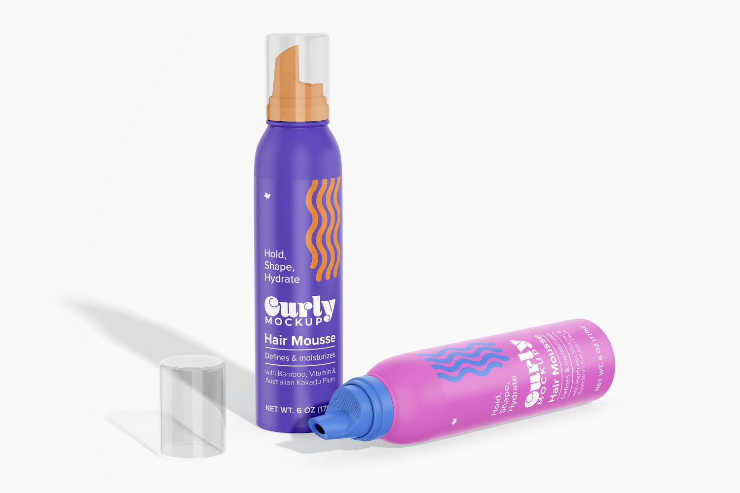 Hair Mousse Bottles Mockup, Standing and Dropped