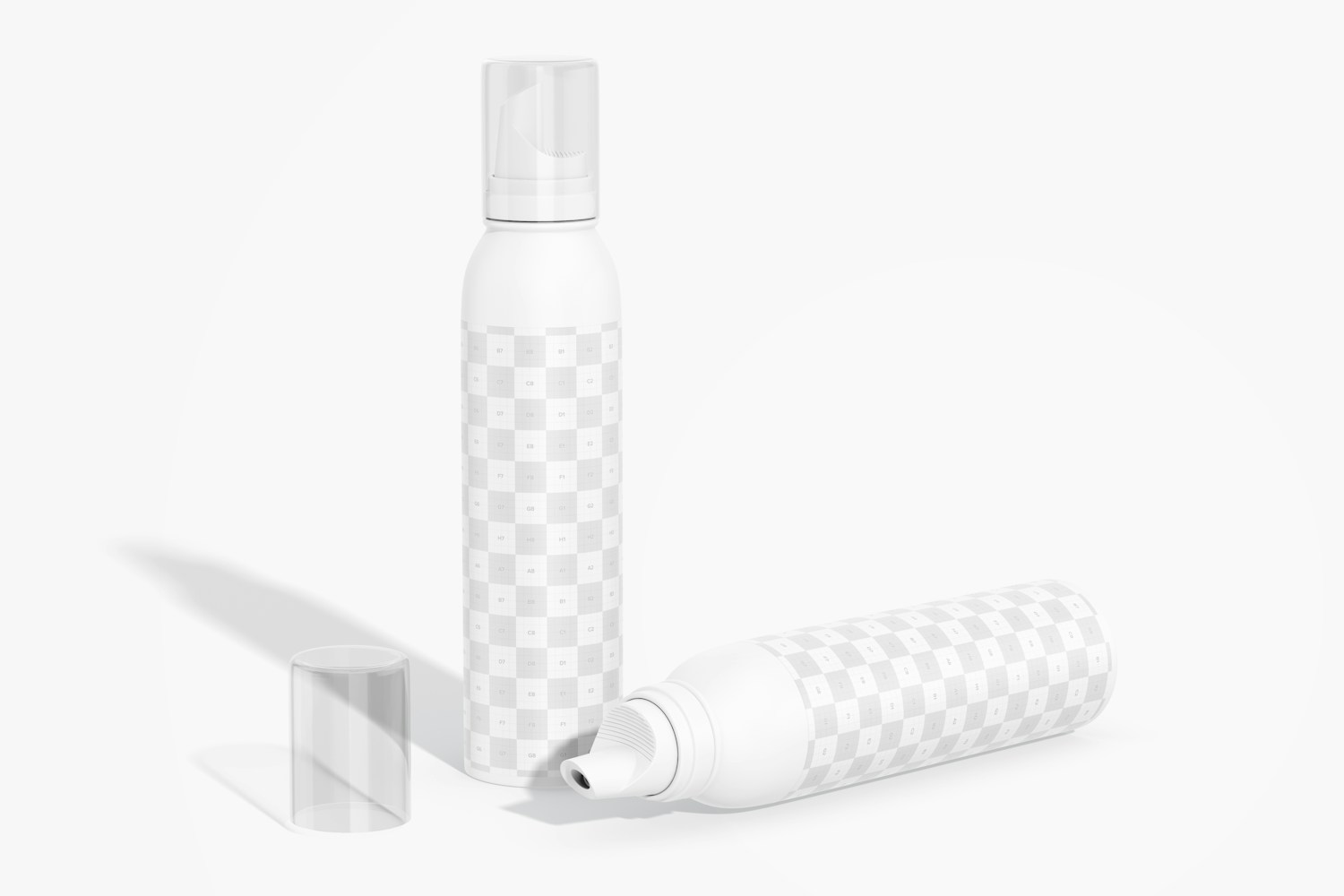 Hair Mousse Bottles Mockup, Standing and Dropped
