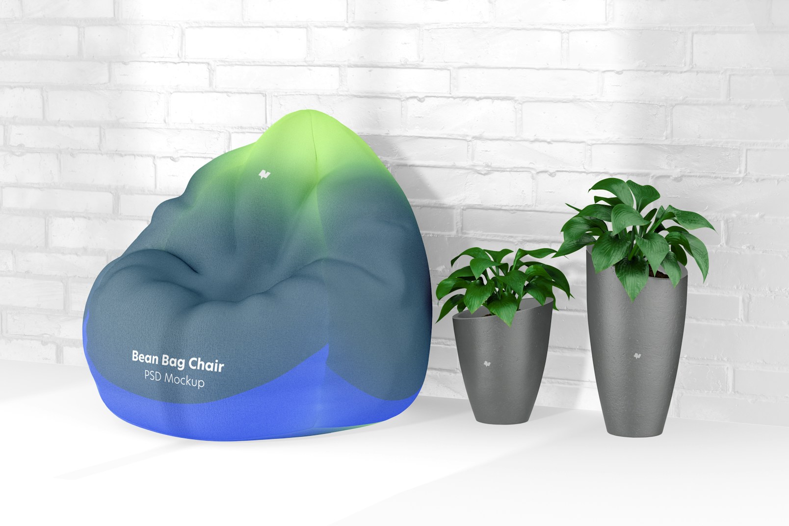 Bean Bag Chair with Plants Mockup