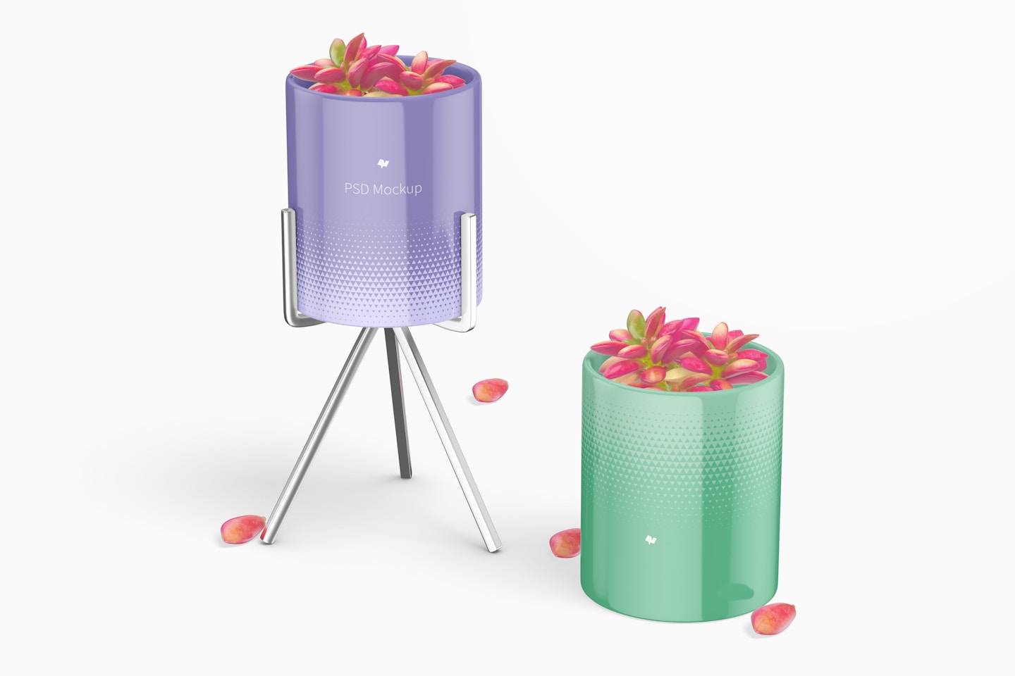 Flower Pot with Metal Stand Mockup