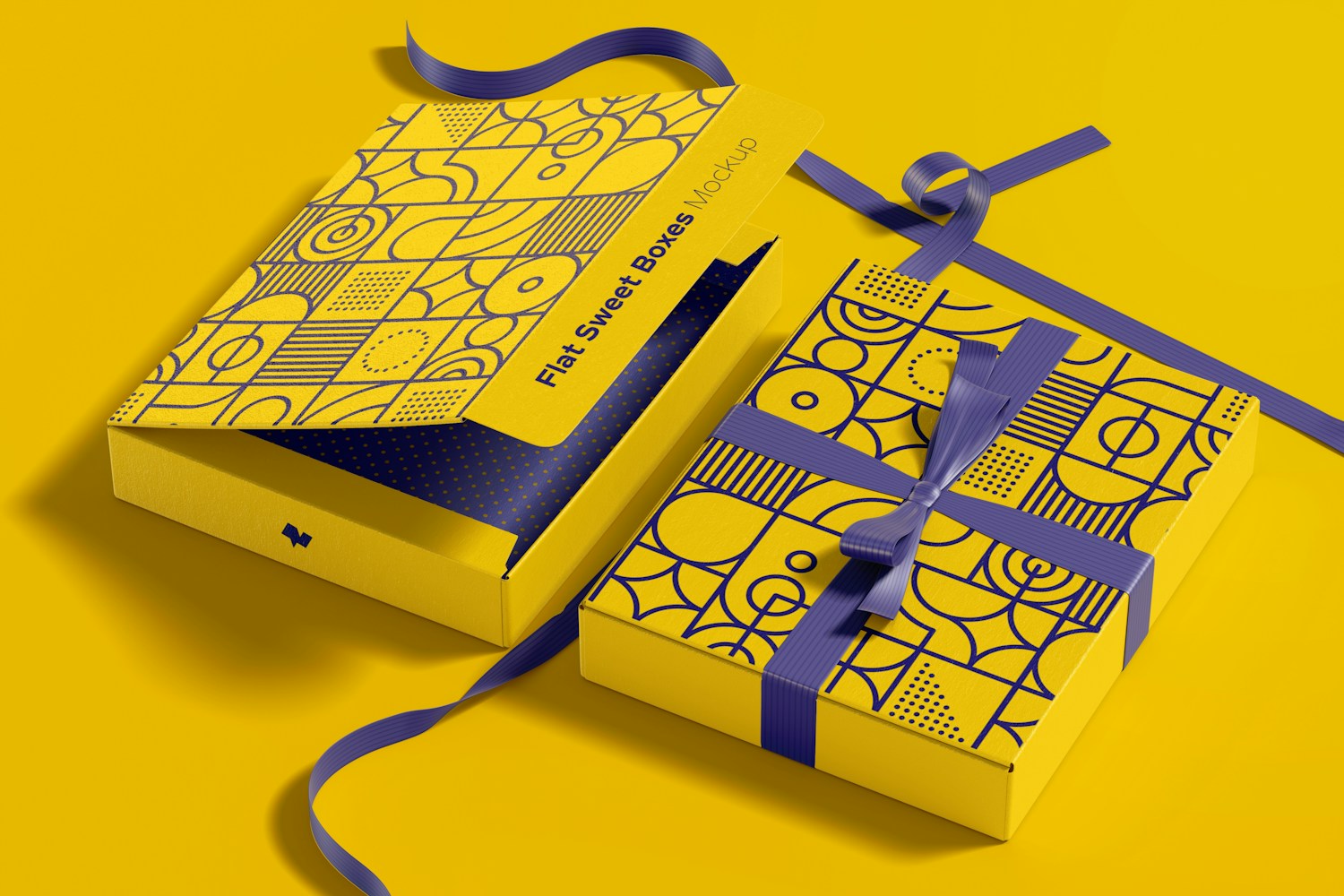 Flat Sweet Boxes with Ribbon Mockup, Perspective