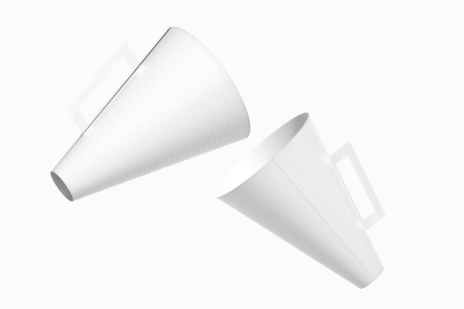 Paper Megaphones Mockup, Floating Paper Megaphones Mockup, Floating