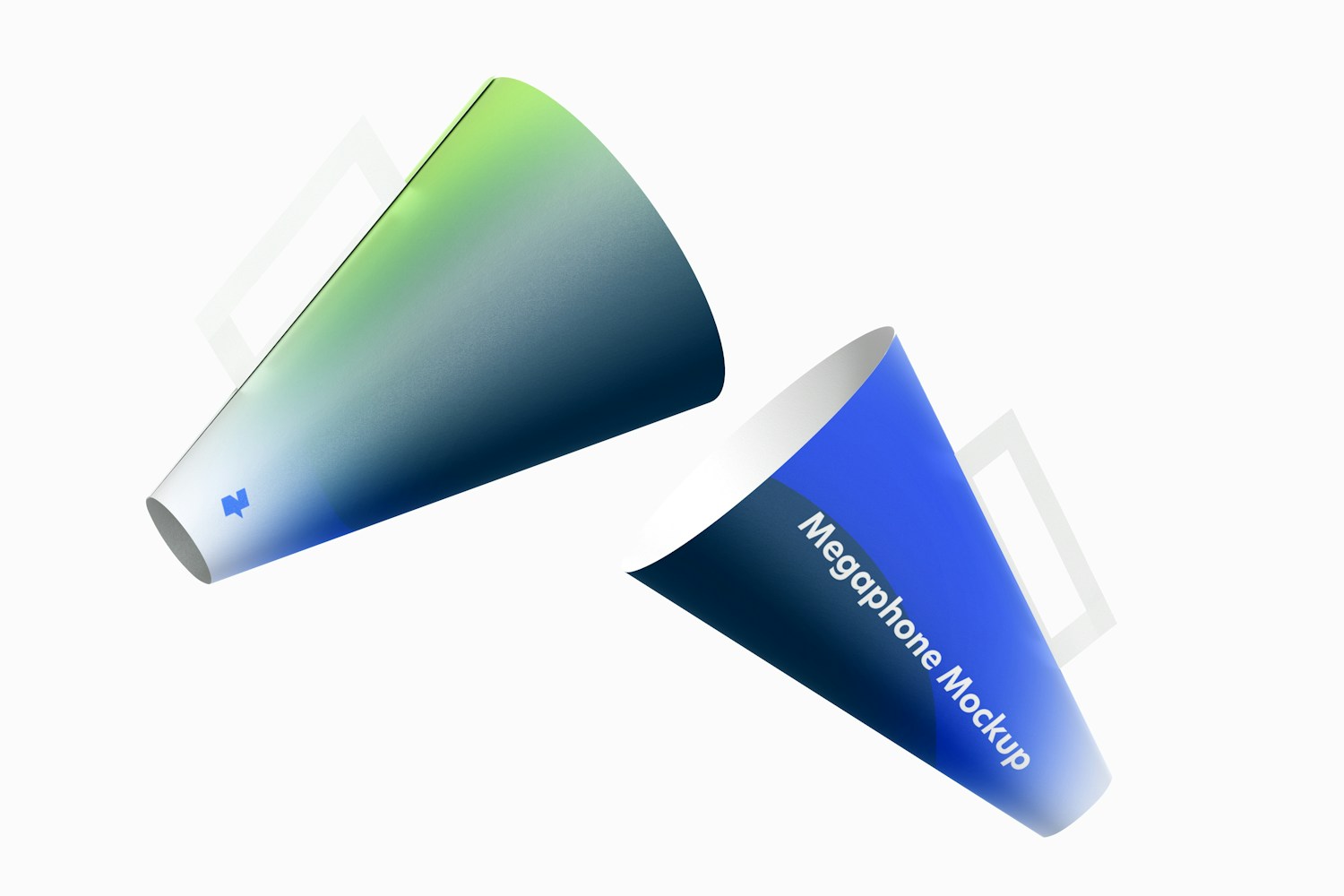 Paper Megaphones Mockup, Floating Paper Megaphones Mockup, Floating
