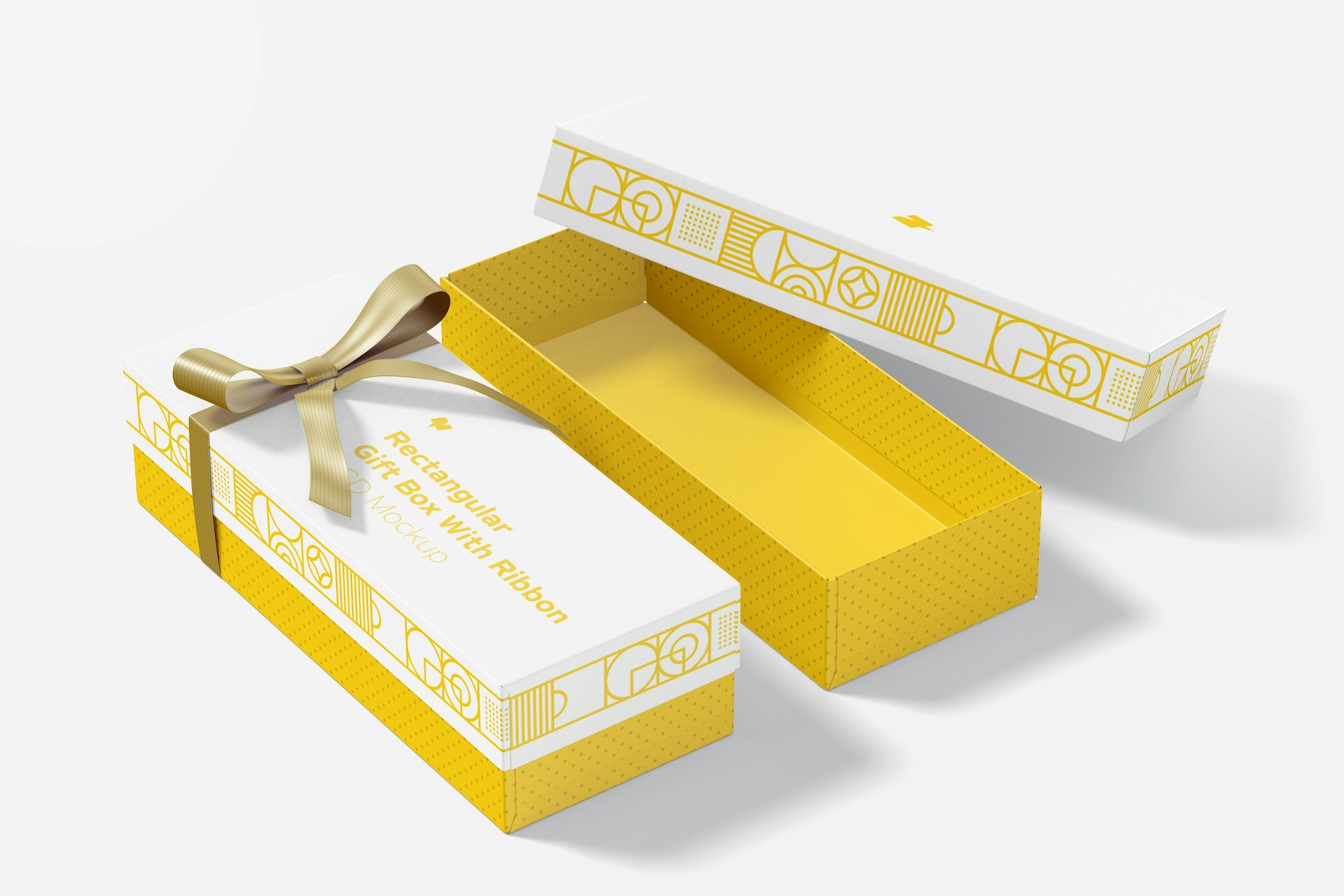 Rectangular Gift Box With Ribbon Mockup, Opened and Closed