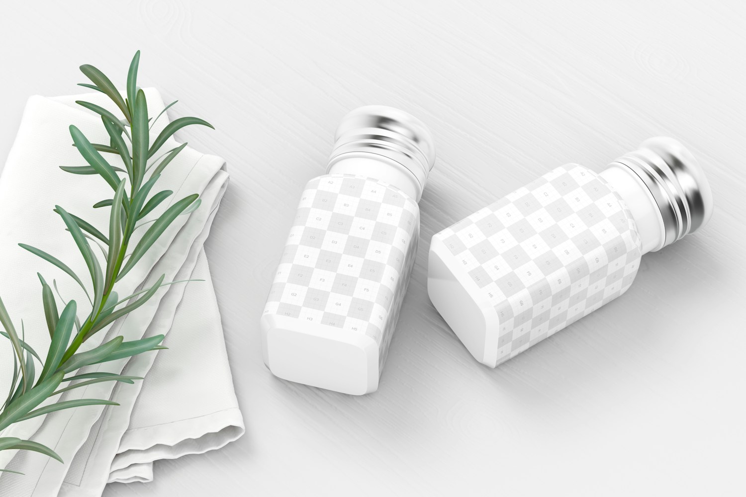 Glass Salt and Pepper Shakers Mockup, Perspective