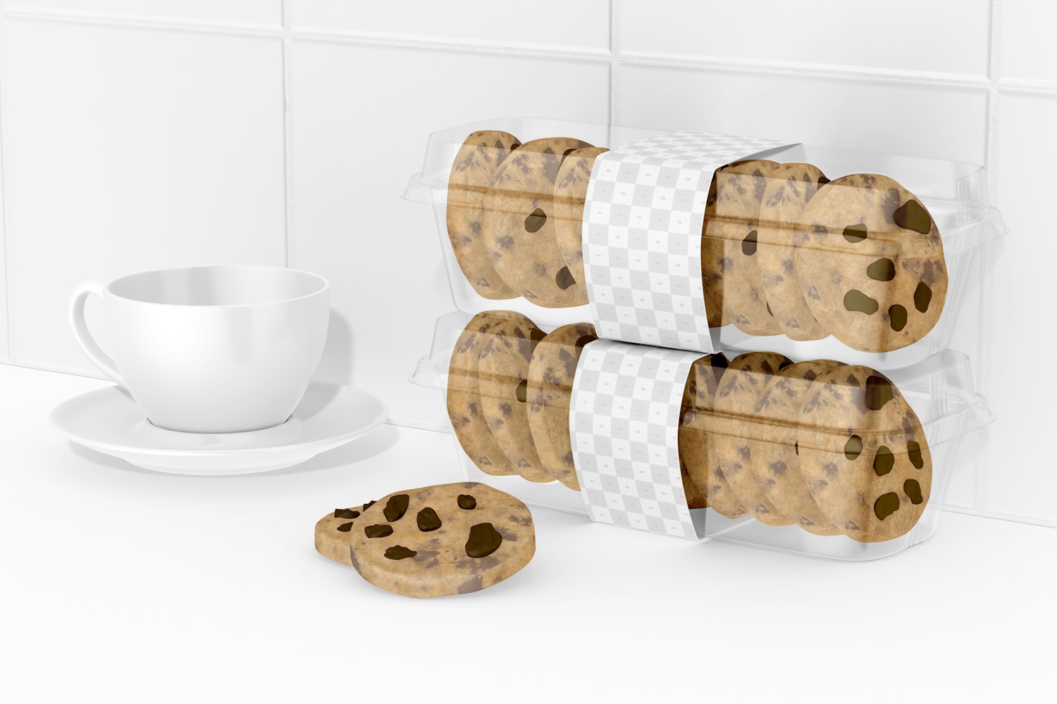 Plastic Cookie Boxes Mockup, Stacked