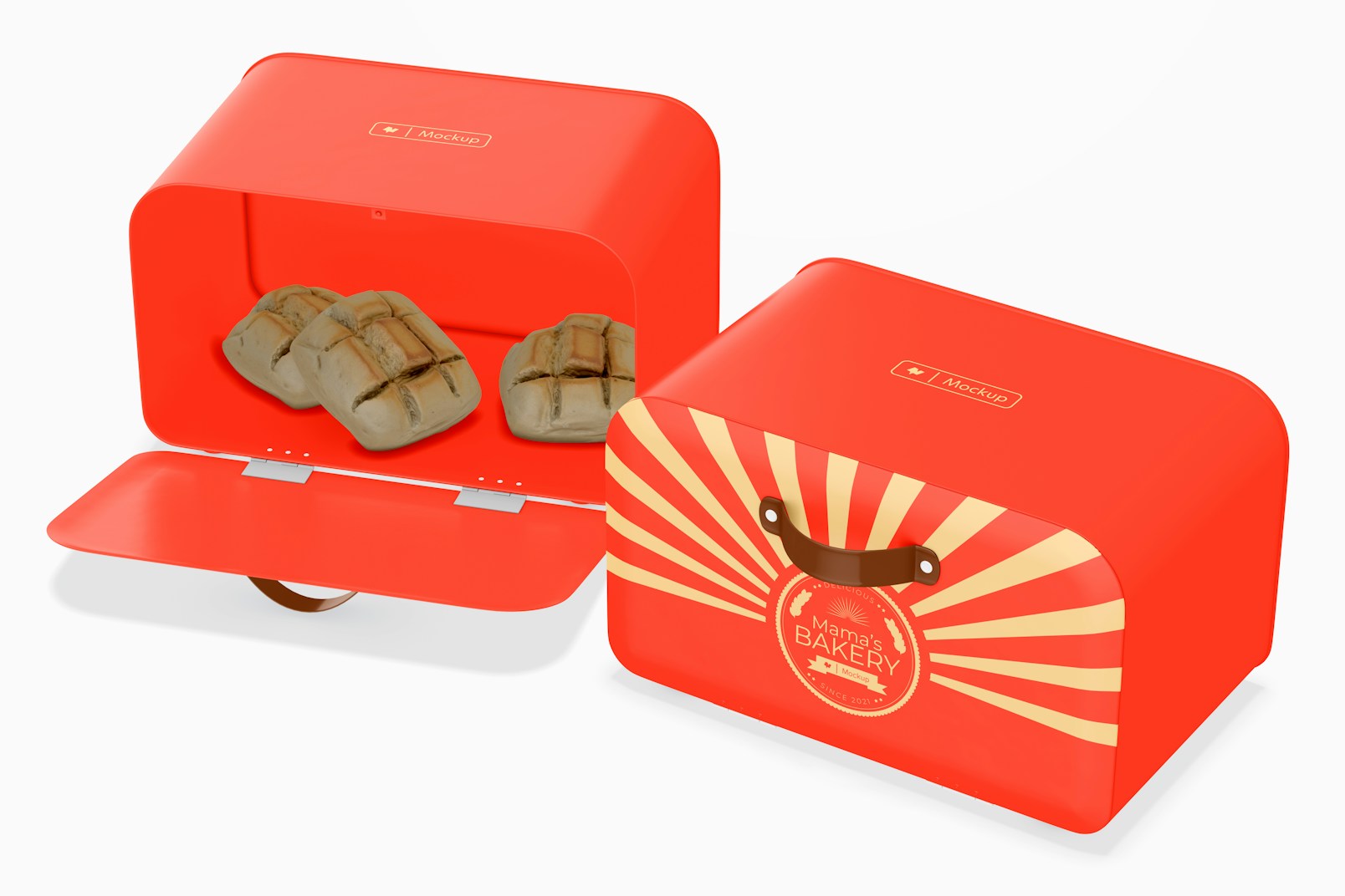 Retro Style Bread Boxes Mockup, Opened and Closed