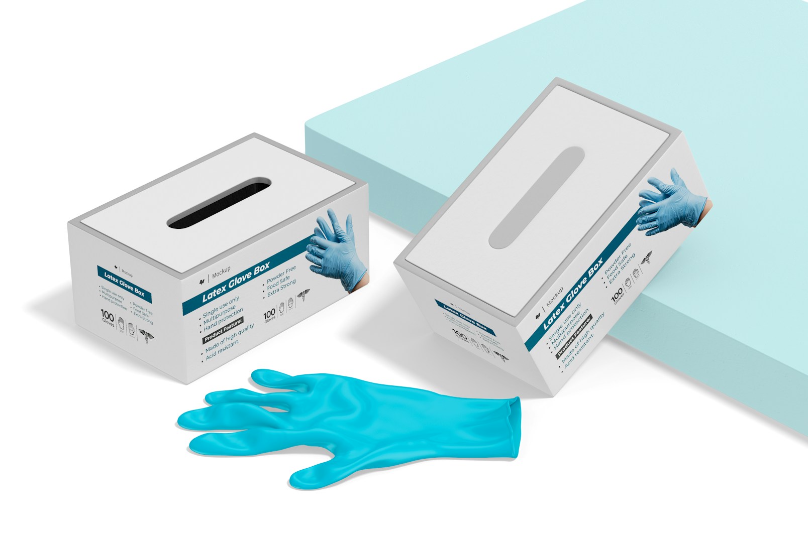 Latex Glove Boxes Mockup, Perspective
