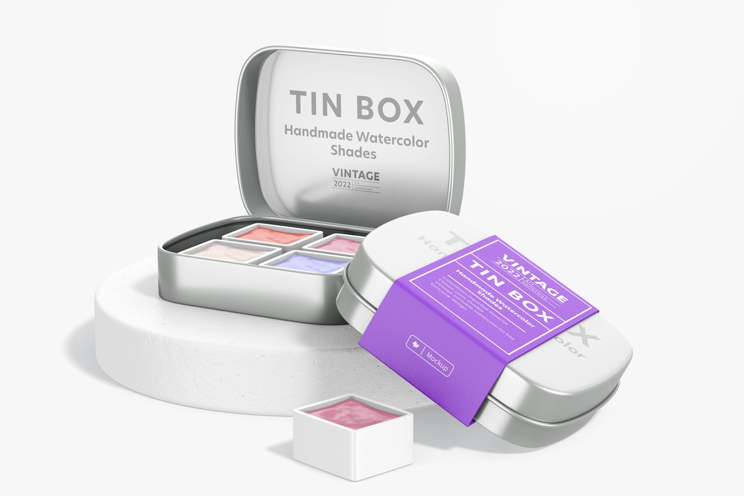 Watercolor Tin Boxes Mockup Watercolor Tin Boxes Mockup