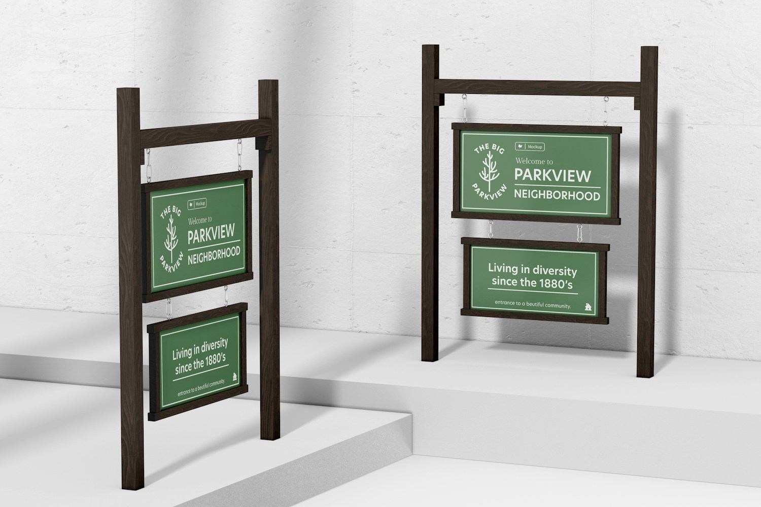 Entrance Community Signs Mockup, Perspective View