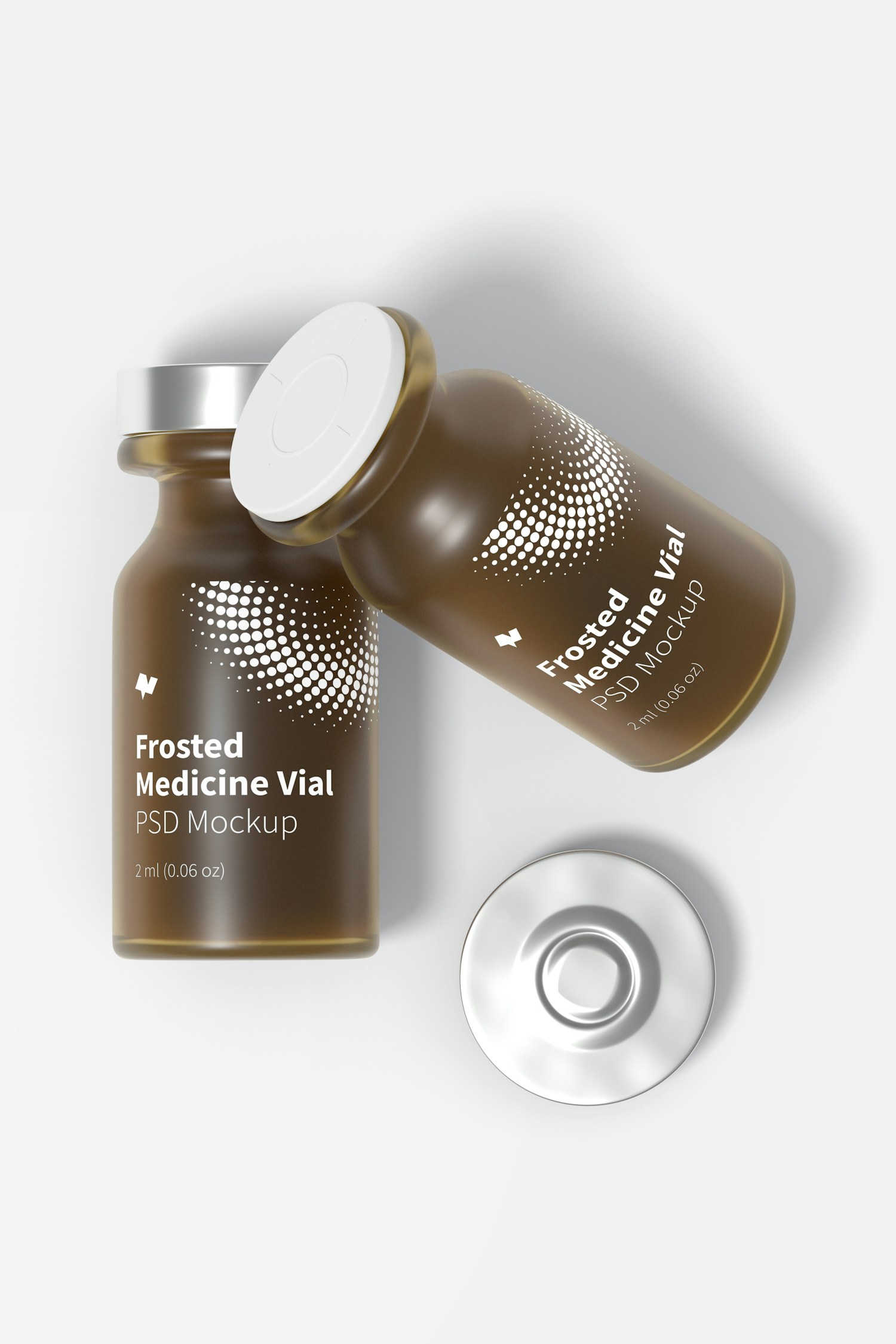 2 ml Frosted Glass Medicine Vial Bottles Mockup, Top View