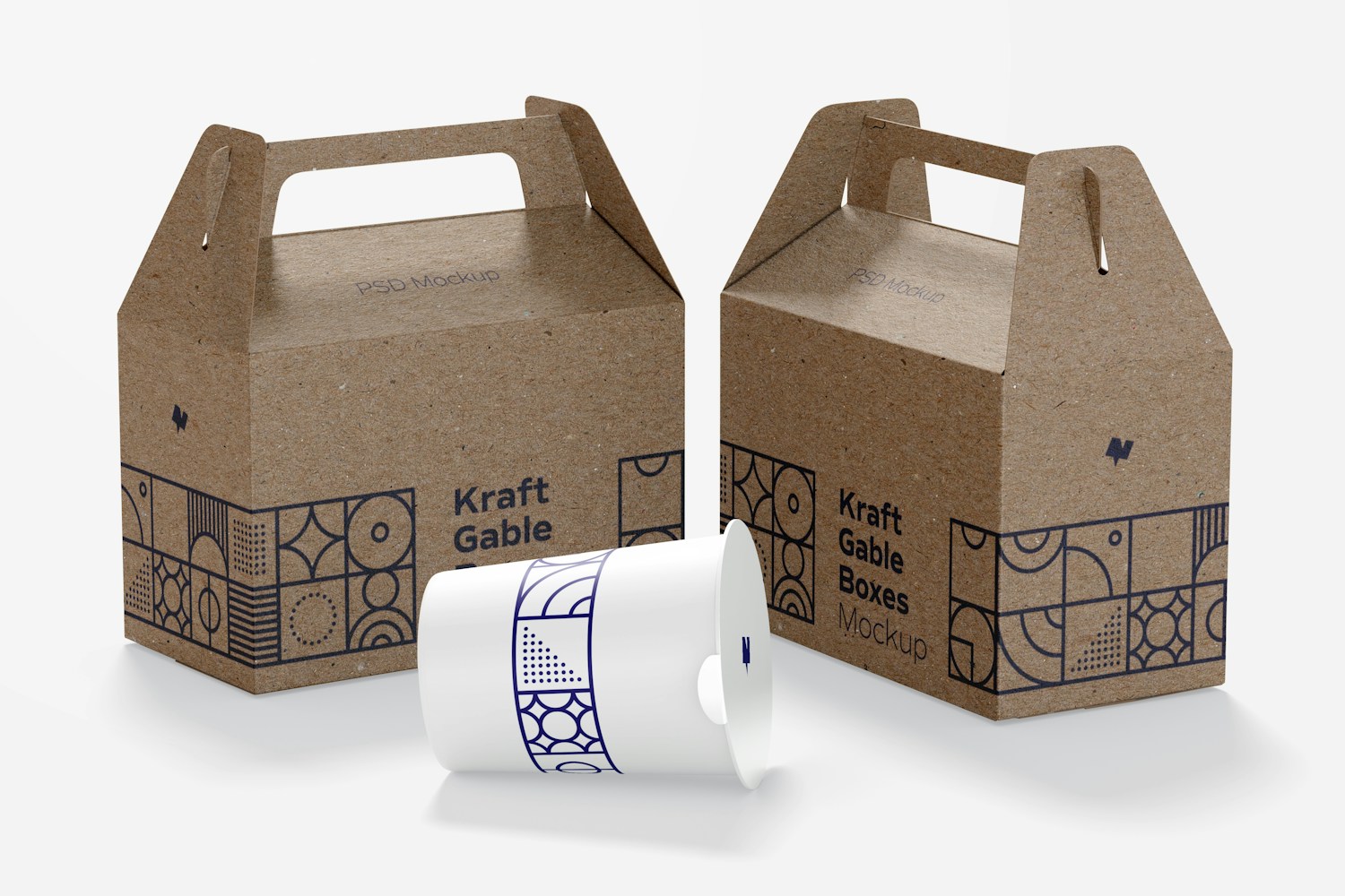 Kraft Gable Boxes Mockup, Left and Right View