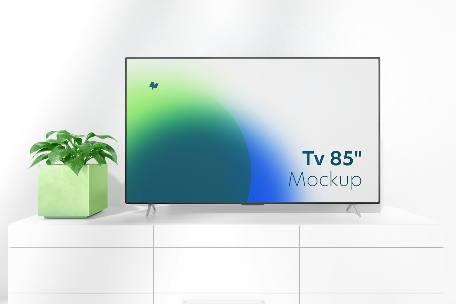 Tv 85" on Table Mockup, Front View