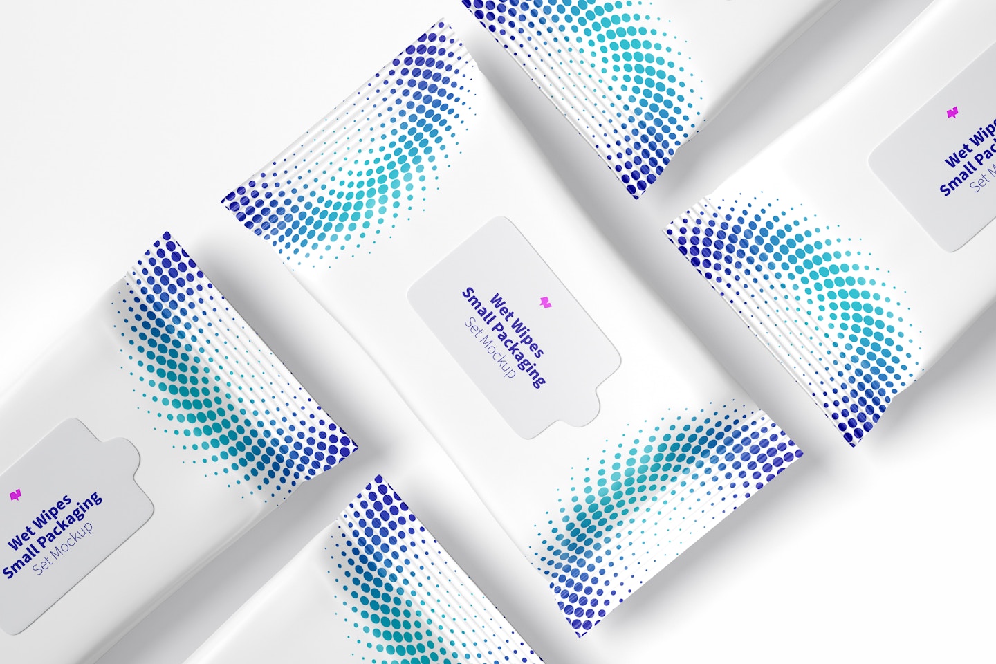 Wet Wipes Small Packaging Set Mockup, Top View