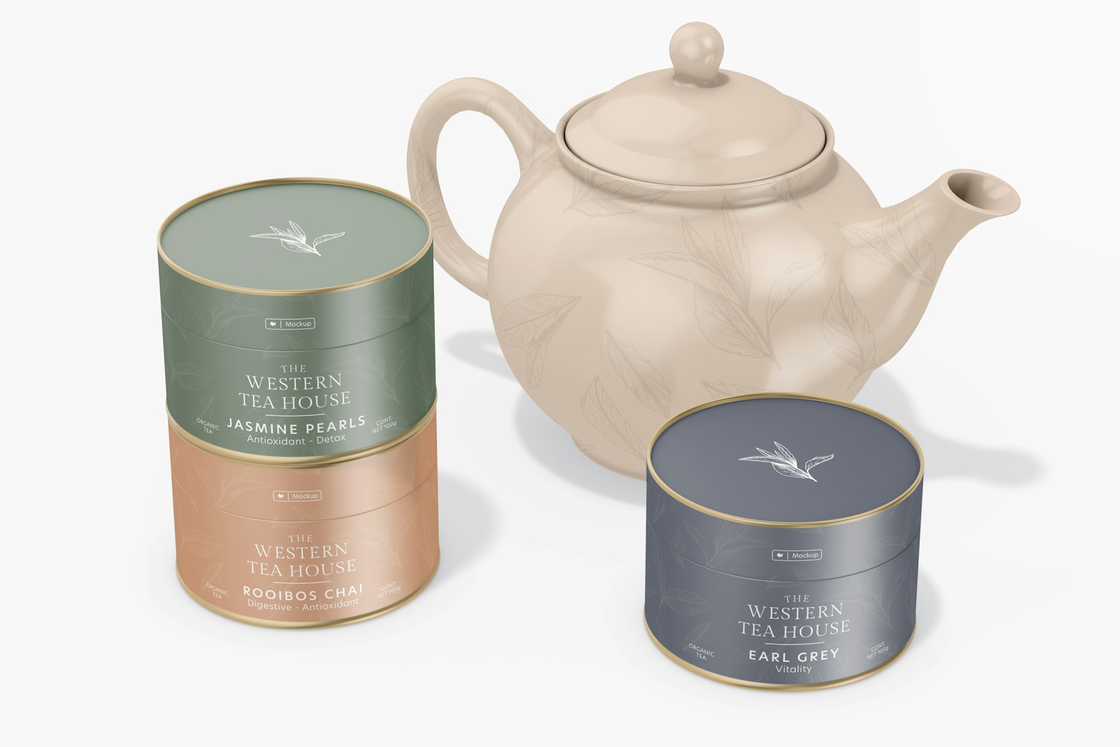 Organic Tea Boxes Mockup, with Kettle