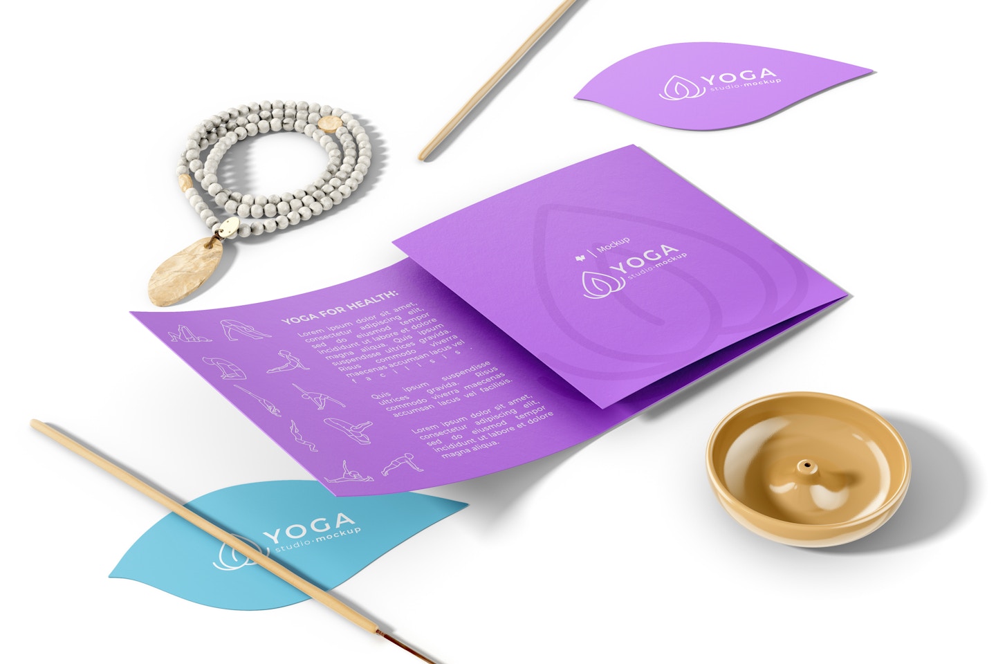 Yoga Studio Supplies with Stationery Mockup, Perspective