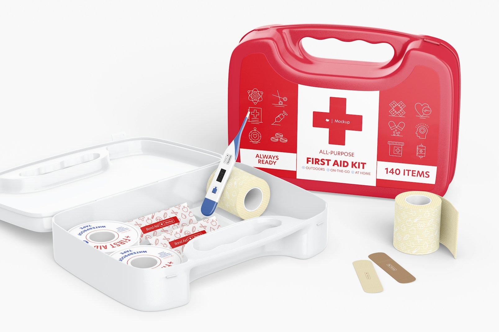 First Aid Kit Scenes Mockup, Opened and Closed