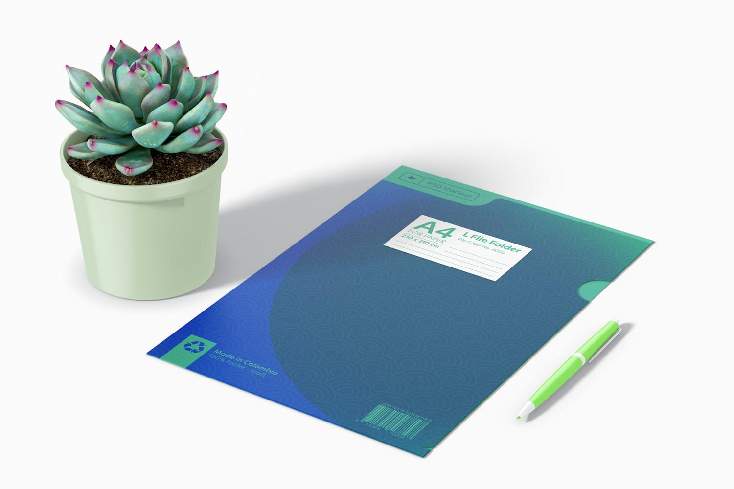 L File Folder with Plant Pot Mockup