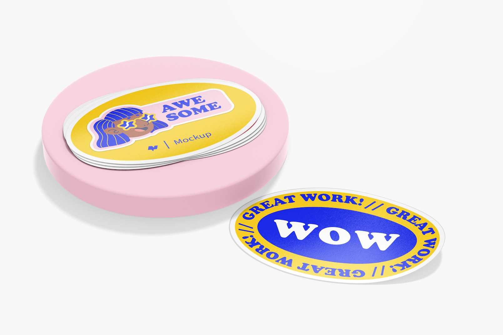 Oval Stickers Mockup, Stacked