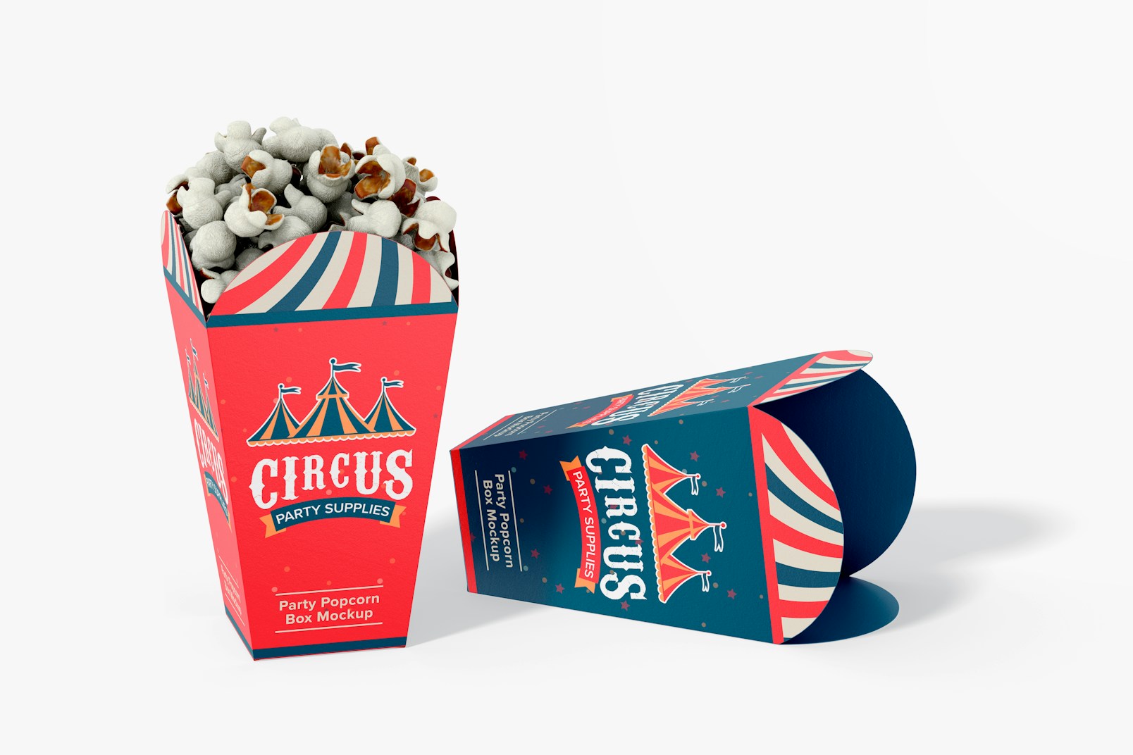 Party Popcorn Boxes Mockup, Standing and Dropped
