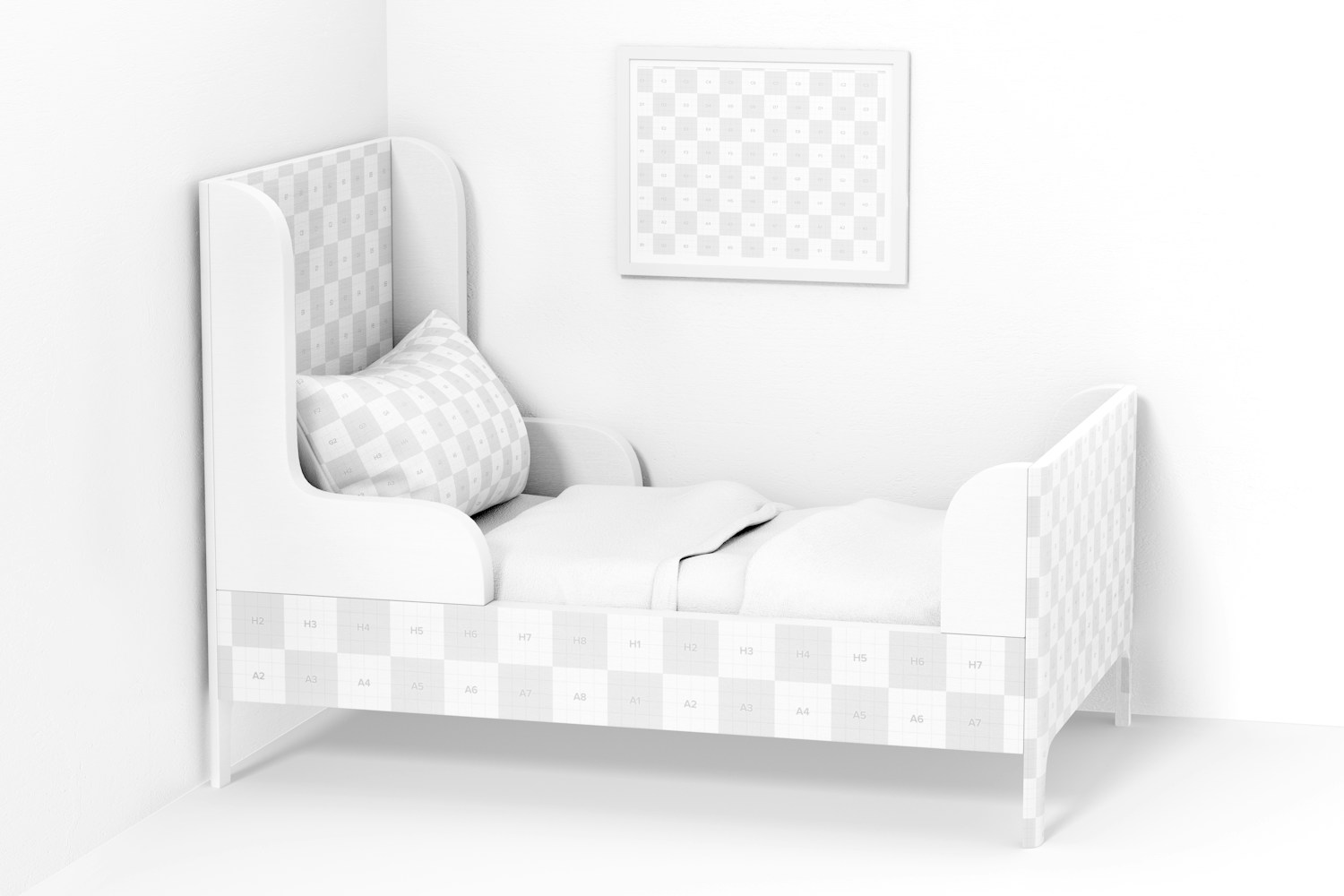 Child Bed Mockup, Side Right View