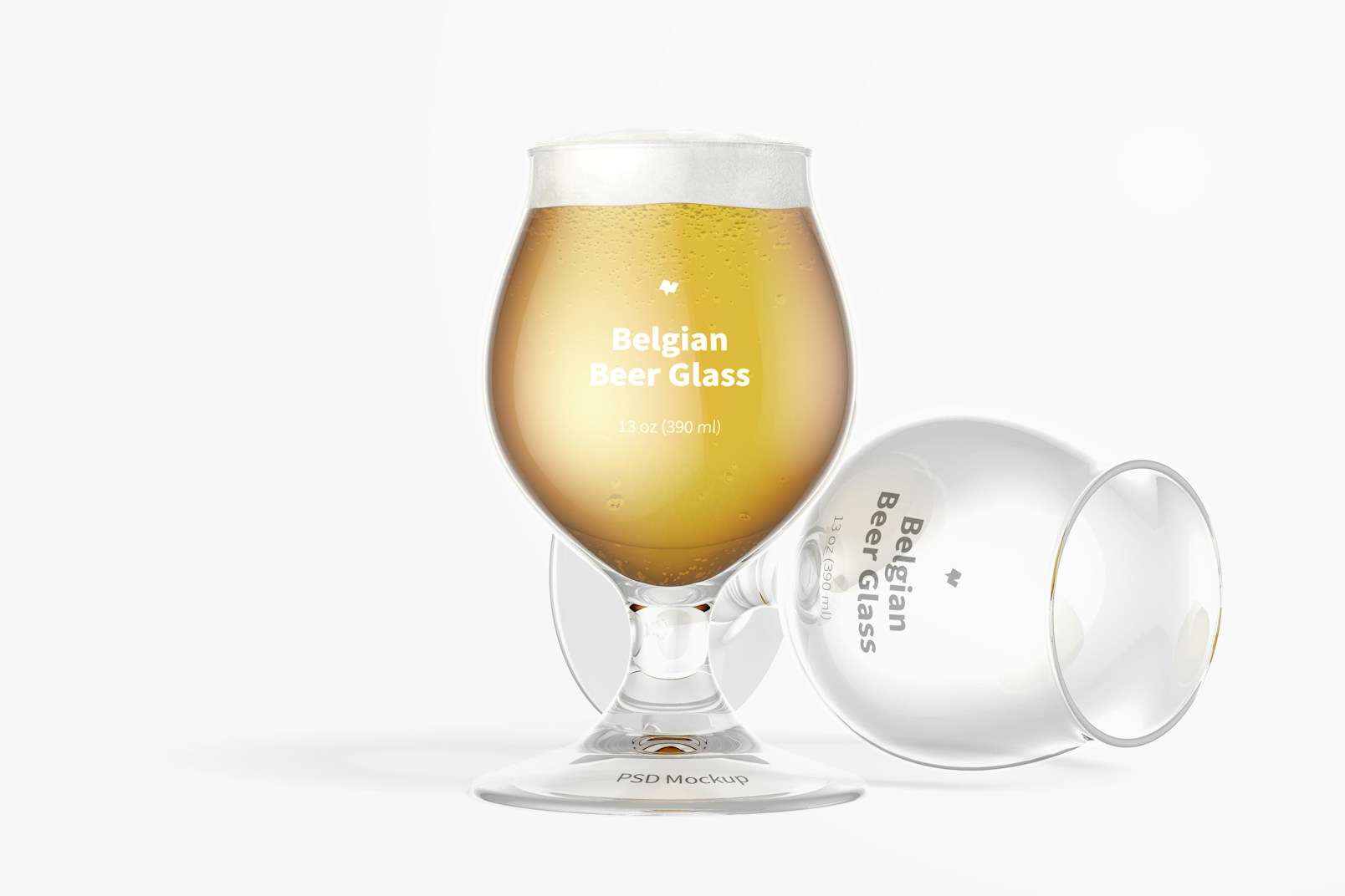 13 oz Belgian Beer Glass Mockup, Standing and Dropped