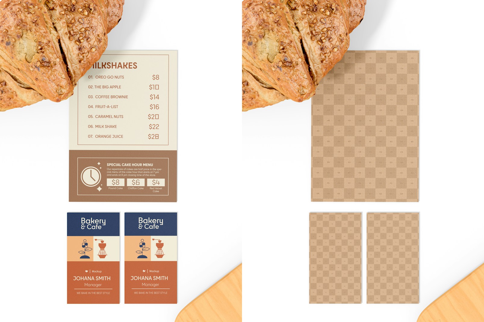 Bakery Presentation Cards Mockup, Top View