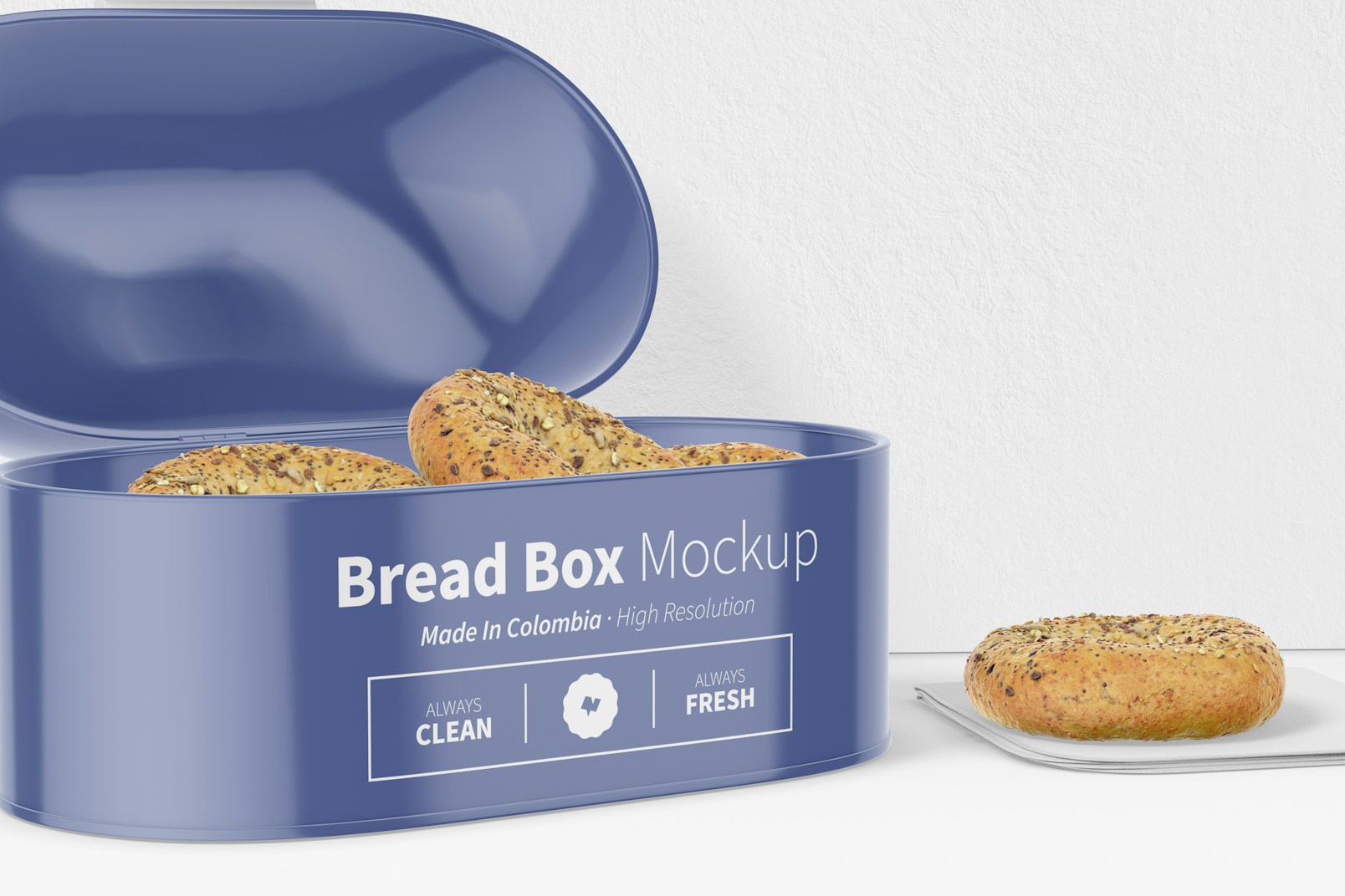 Bread Box with Hinged Lid Mockup, Close Up