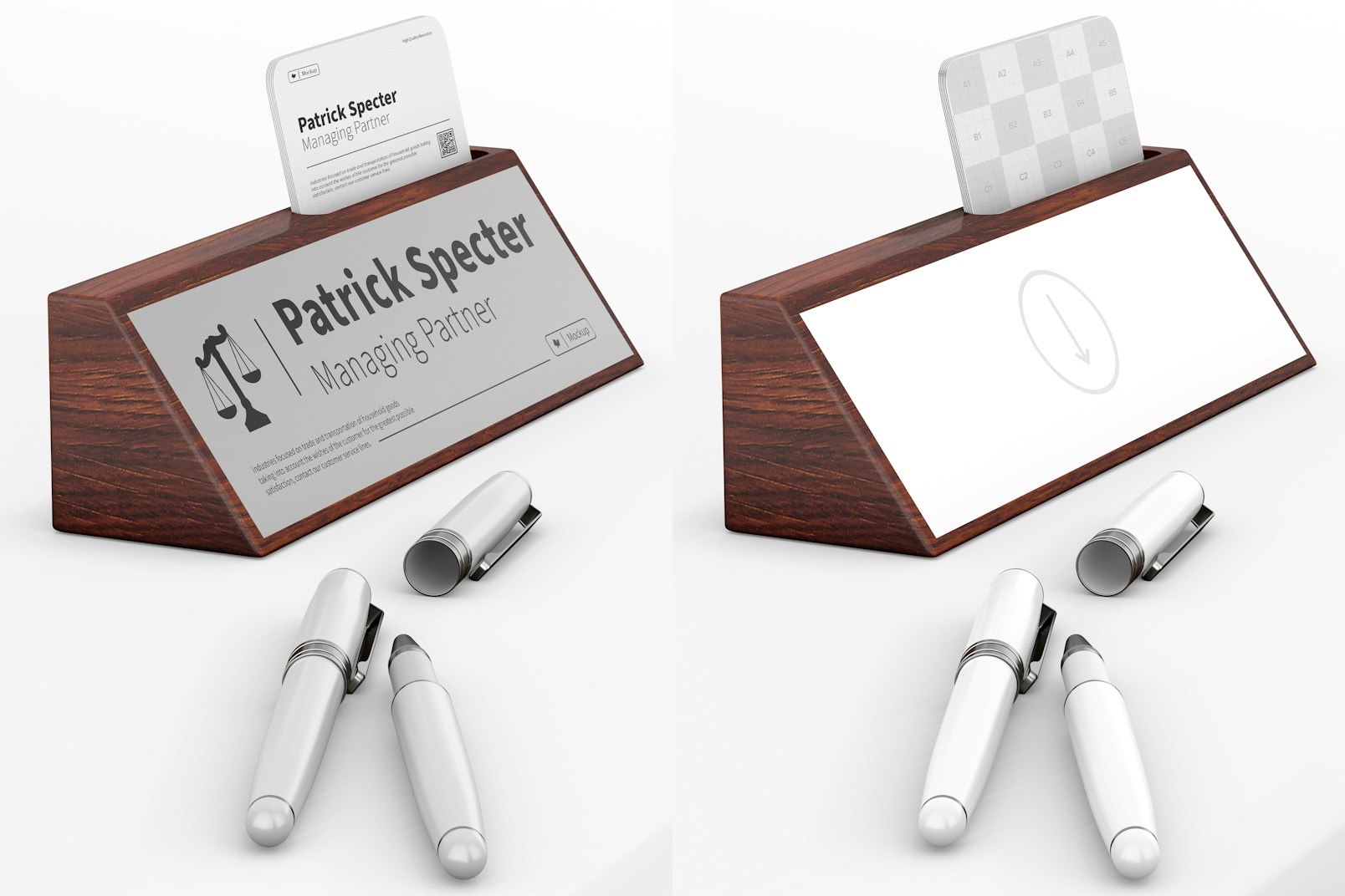 Desk Name Plate with Card Holder Mockup, Side View