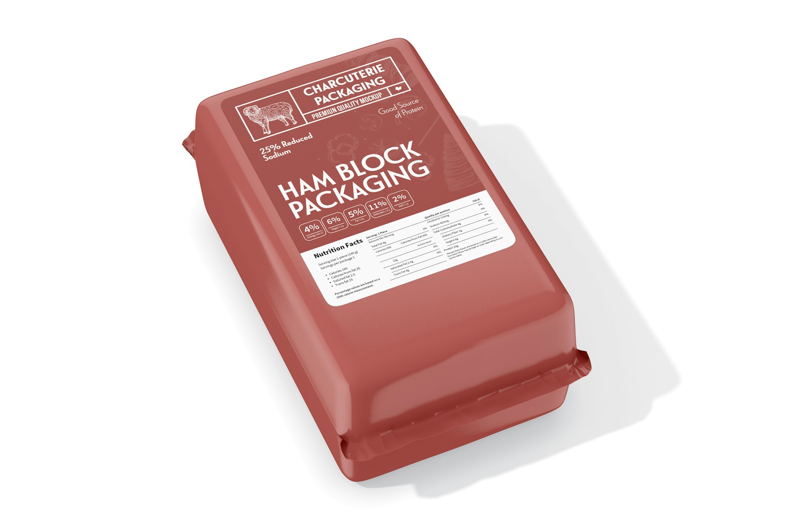 Rectangular Ham Block Packaging Mockup, Left View