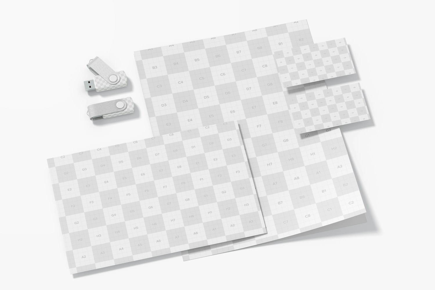 Stationery with USB Flash Drives Mockup, Perspective