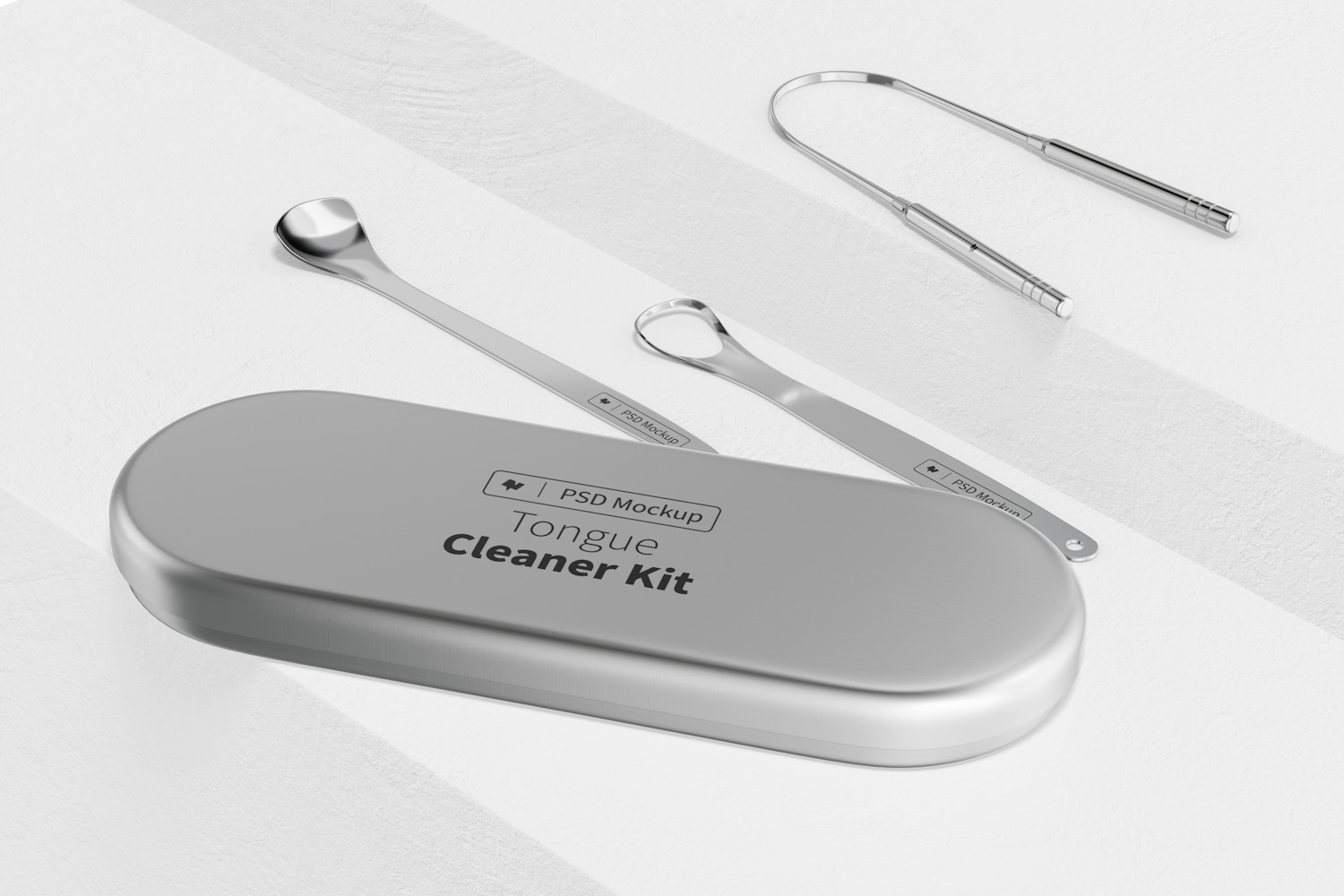 Tongue Cleaner Kit Mockup, Perspective Tongue Cleaner Kit Mockup, Perspective