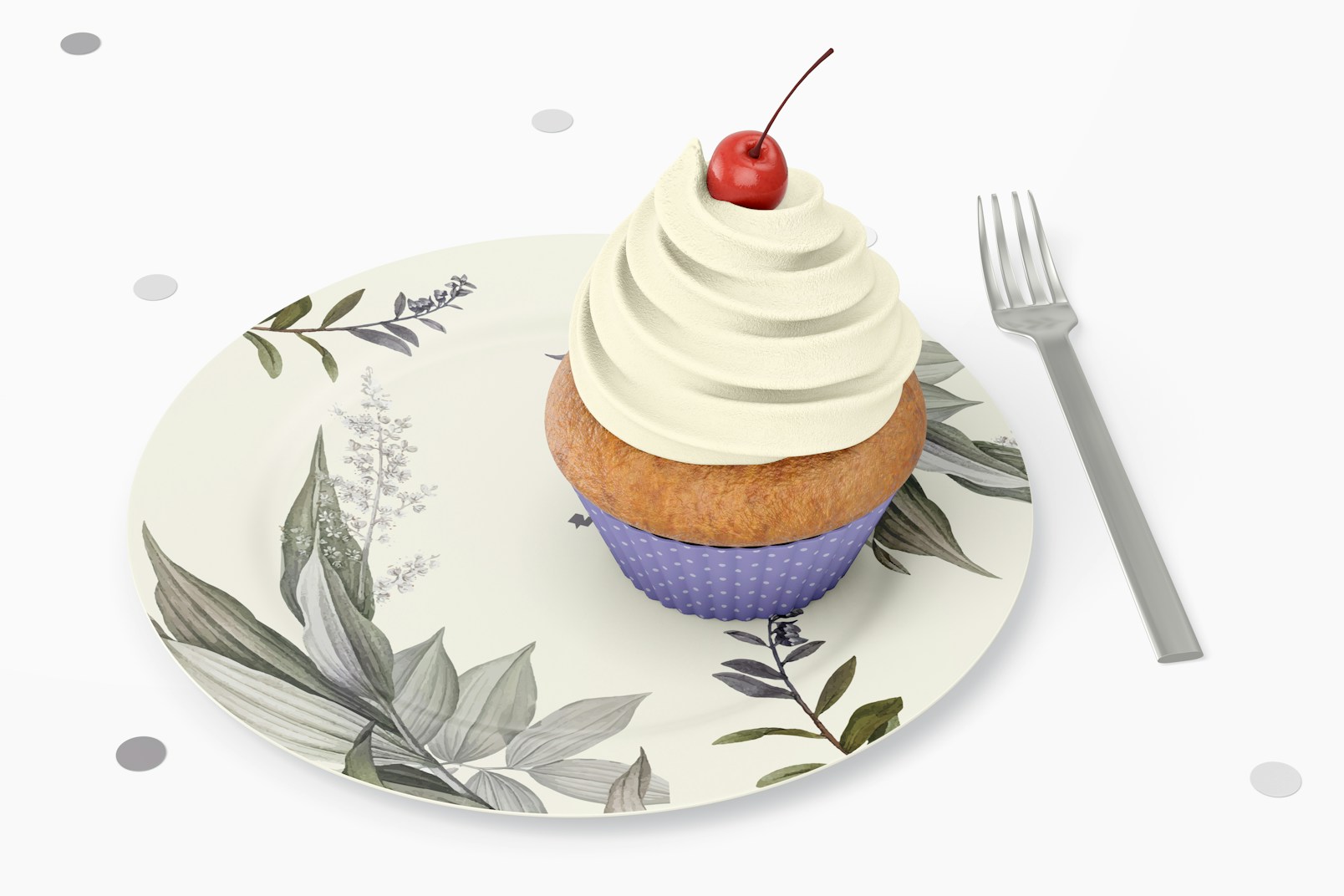 Round Dessert Plate with Cupcake Mockup