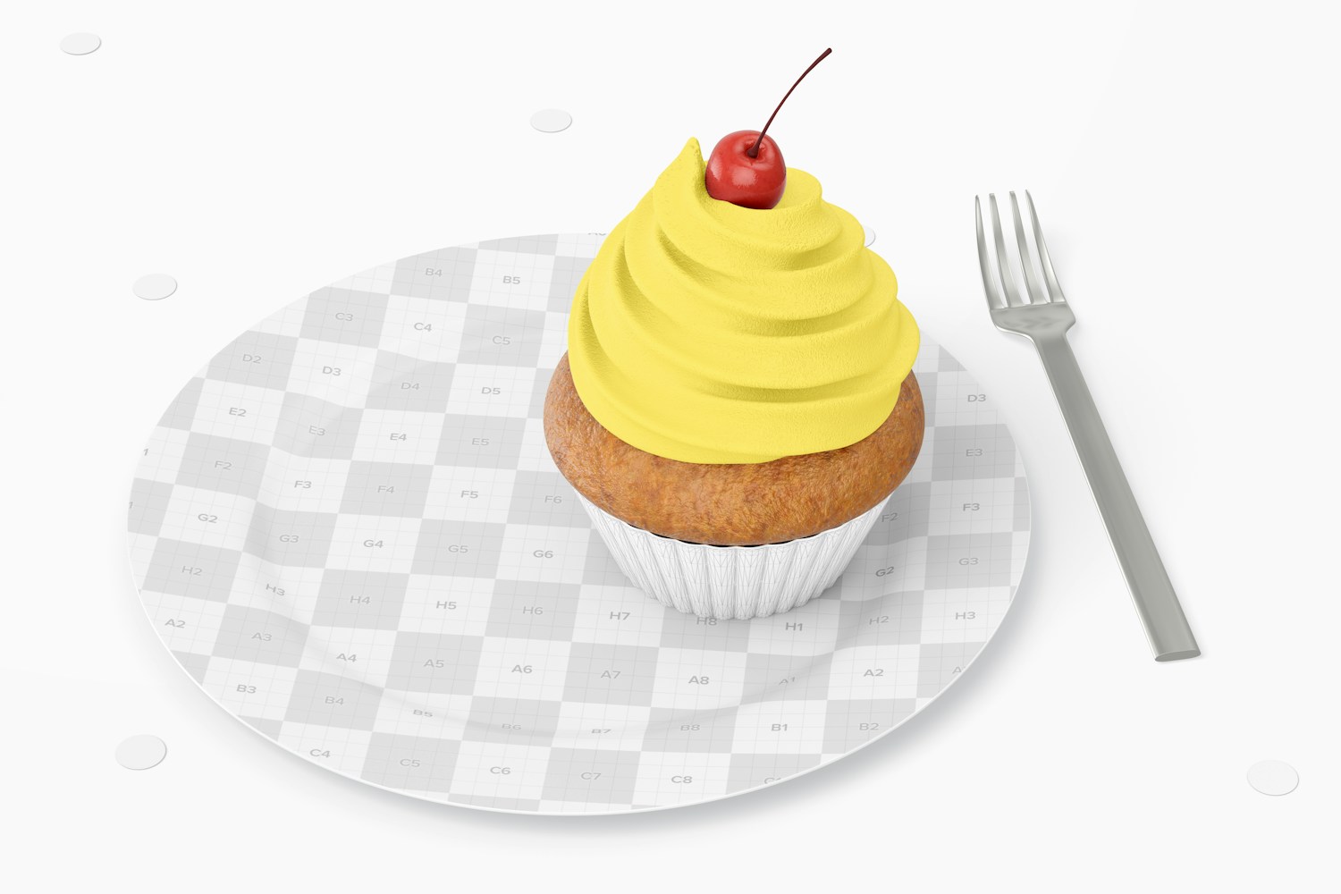 Maqueta de Plato Redondo para Postre con Cupcake