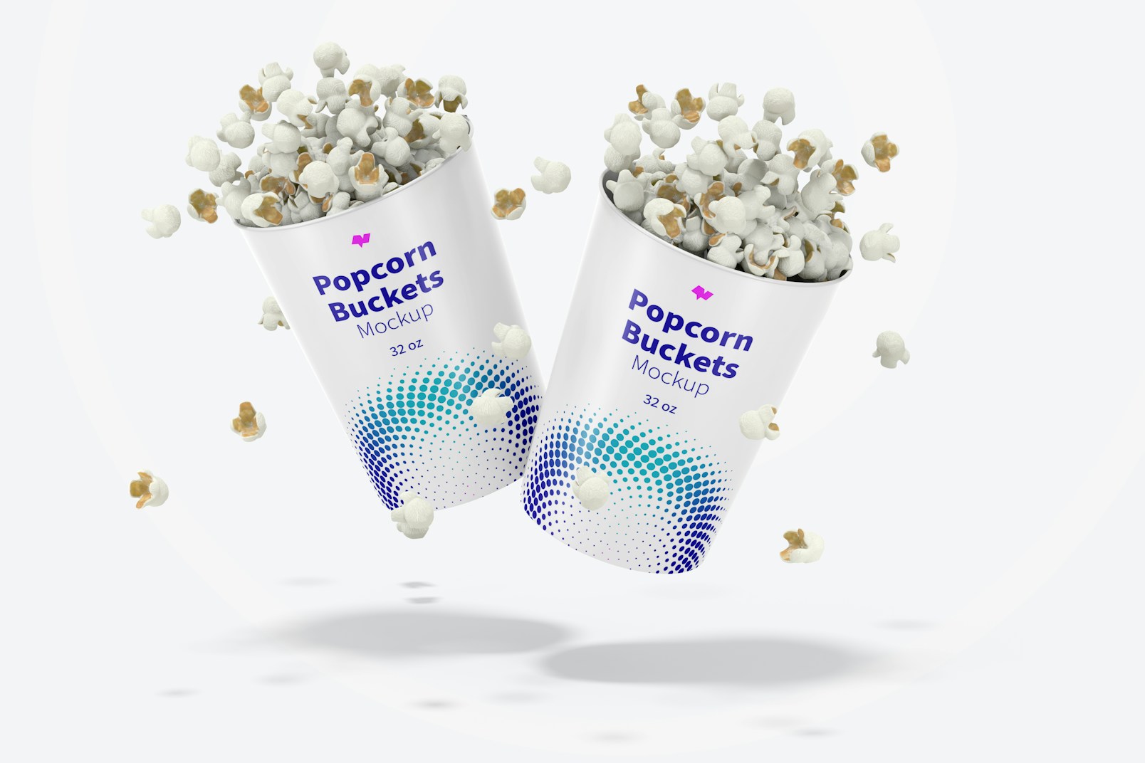 32 oz Popcorn Buckets Mockup, Falling