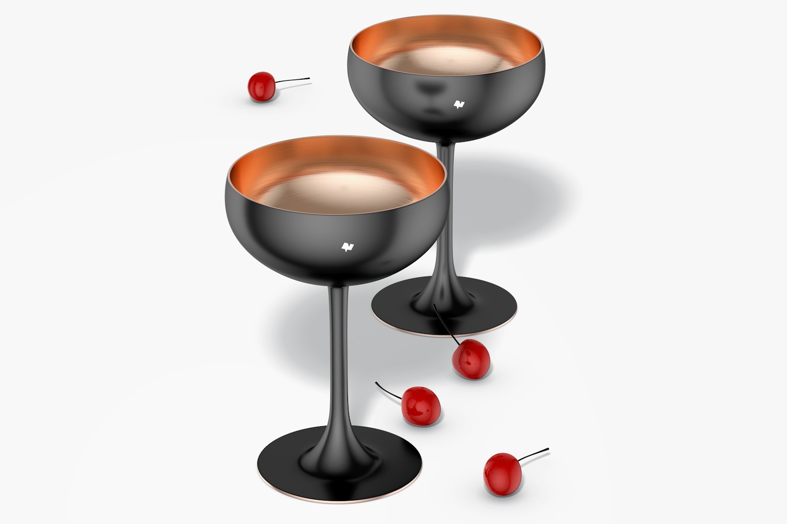Metal Coupe Cocktail Glass Mockup, with Cherries